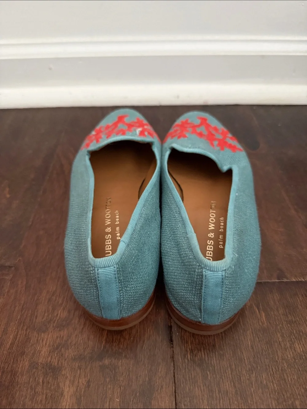 Stubbs & Wootton blue Coral Needlepoint Loafers Size 7.5